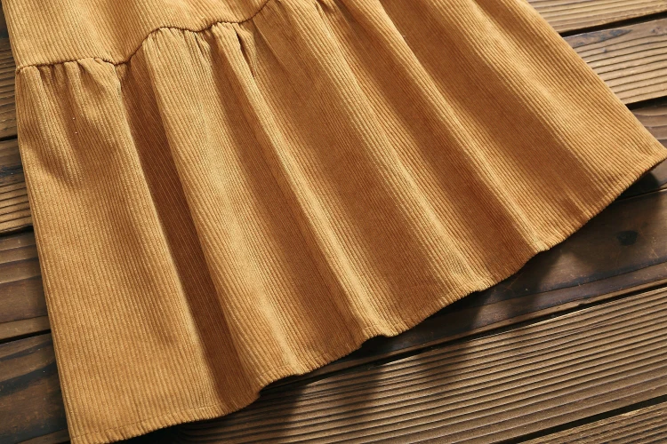 Mori Girl осень весна женское миди сарафан подтяжки пуговицы хаки винтажное платье Элегантное Kawaii вельветовое платье с оборками милое платье