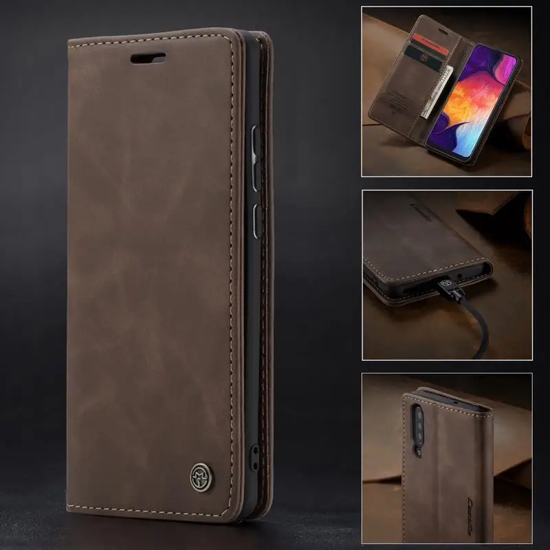 

Luxury Magnetic Flip Leather Case For Samsung A50 A 50 Cases Cover Wallet Card Slots Design Business Vintage Book For Galaxy A50