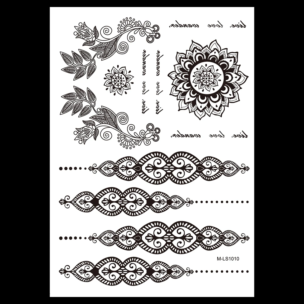 1pc Fashion Waterproof Tatoo Jewelry Design Bm Ls1010 Temporary Black Flower Letter Tattoo For Women Body Art Sticker Decoration Tattoo Instrument Tattoo Copiertattoo Cream Aliexpress