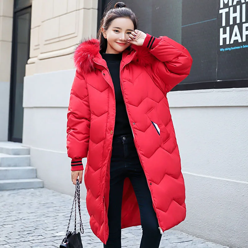 Brieuces 2018 New Winter Jackets Women Coats Big Fur Collar Hooded Down Jacket Warm Long Parkas Women Thicken Cotton Jacket