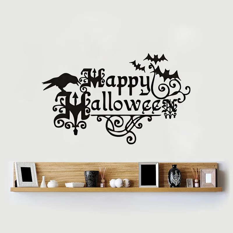 Счастливый Хэллоуин виниловые наклейки на стену с мотивами из мультфильмов Ворон и летучая мышь декоративные настенные наклейки гостиная