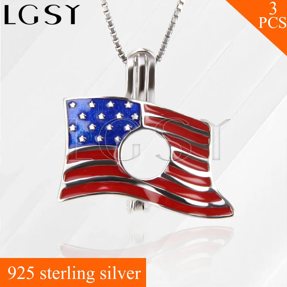 

The Stars and the Stripes LGSY 925 Sterling Silver Cage Pendants Necklace Pearls Charms 3pcs for party wearing