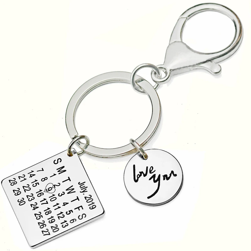 

Keychain Calendar Custom Pendant Engraved Baby Birth Date Gift Couples Anniversary Present Lovers Jewelry Gifts Accessories
