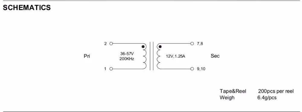 EP13 SMD 1to1 flyback power transformer 13W 36-57V to 5V 1.25A 200KHZ 40UH 4
