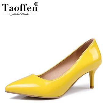 

Taoffen Women Stiletto Heel Pumps Slip On Candy Color Mid Heel Wedding Party Shoes Women Shoes Dropshipping Plus Size 30-48