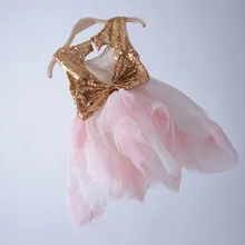 Г., дизайн, эксклюзивная Одежда для маленьких девочек платья из тюля с золотыми блестками и асимметричным розовым и белым блестками блестящее платье принцессы
