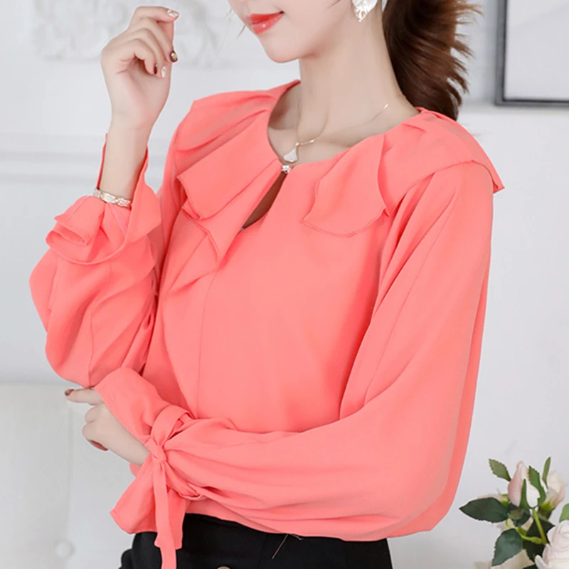 

Womens Tops and Blouses Chiffon Women Blouses Women Long Sleeve White Shirts Korean Fashion Clothing Plus Size Ladies Tops