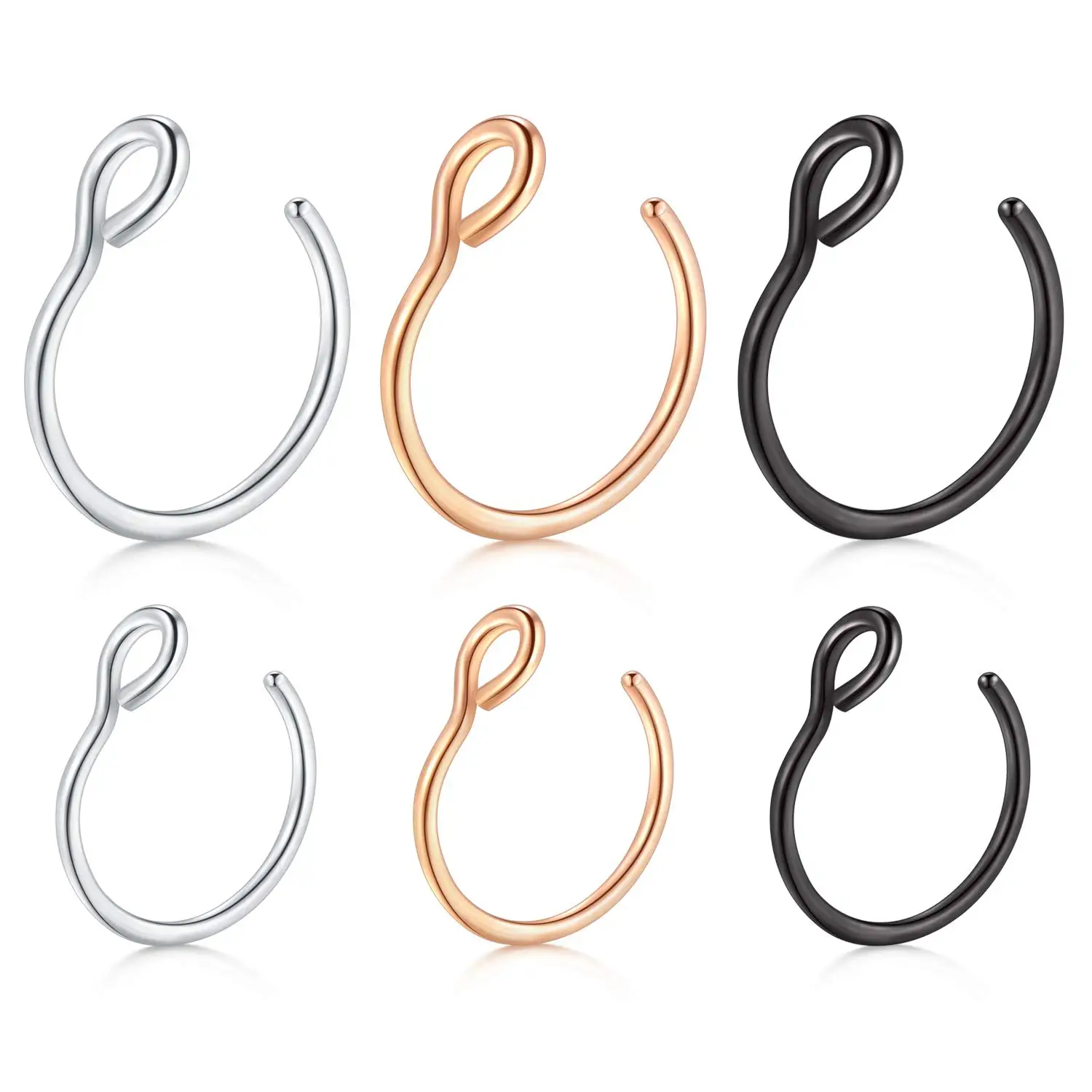 

JFORYOU Fake Nose Ring, 20G Faux Piercing Jewelry 8mm 10mm Fake Nose Ring Hoop for Faux Lip Septum Nose Ring Set