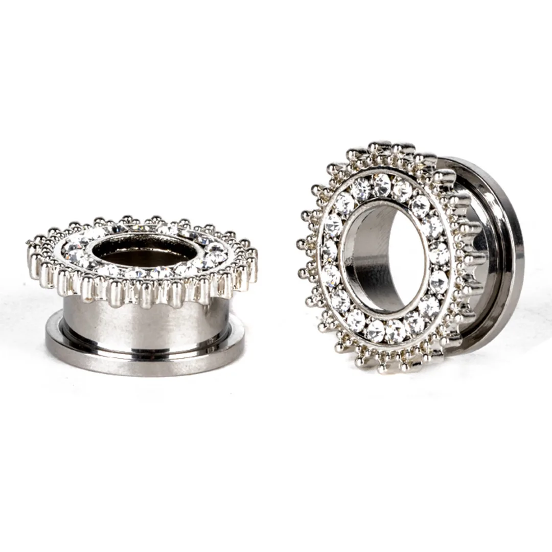 Ear Expander Body Piercing Jewelry 1 Pair Stainless Steel Crystal Flare Flesh Tunnel Ear Plugs Expander 6-20mm Ear Stretcher