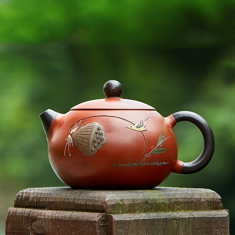 210ML Authentic Yixing Purple Clay Teapot Famous Handmade Lotus Pattern
