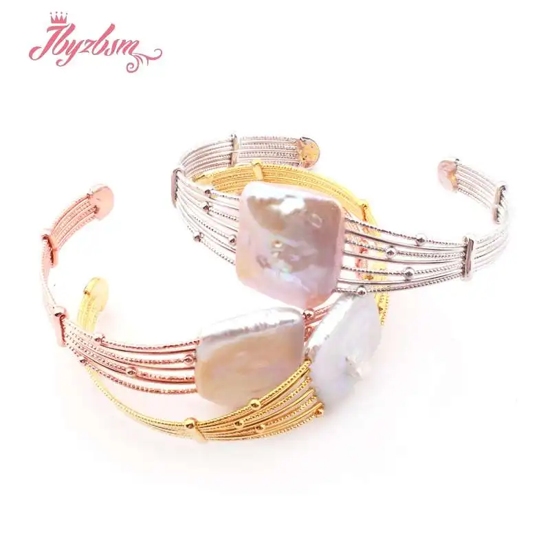 20mm Square Pearl Silver Gold Rose Bangle Fashion Jewerly Bracelet  Adjustbale 7