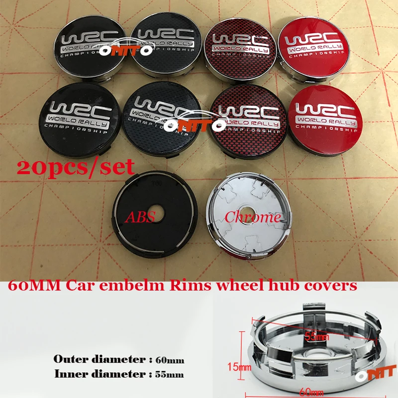 

20pcs/set Car-styling PVC /ABS 60mm Car Wheel hub Caps for WRC logo Badge Emblem Car Rims center covers