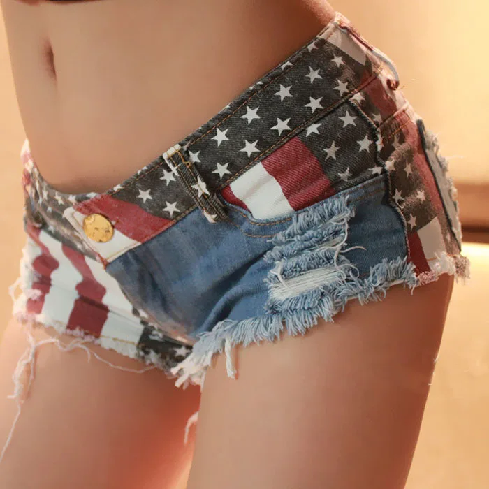 

2019 New Summer 1PC Sexy American US Flag Mini Shorts Jeans Hot Pants Denim Low Waist Jeans mujer