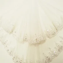 Цвета слоновой кости, белый, два слоя, тюль, расшитый бисером, с блестками, кружевная кромка, свадебная фата, короткая фата для невесты, свадебные аксессуары