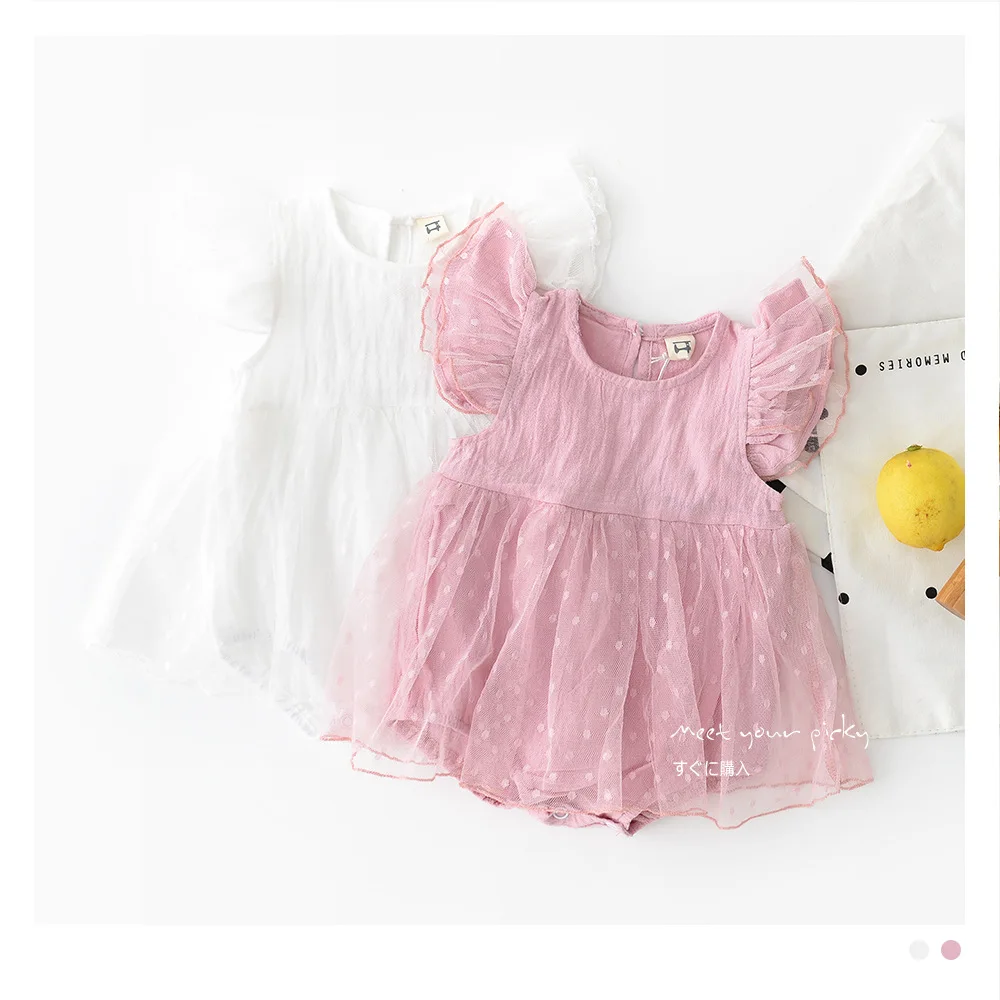 Summer baby girls tutu romper Dot Mesh princess baby girls romper pink