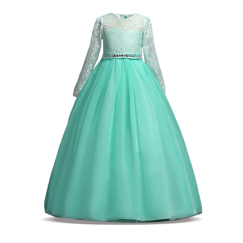 Праздничное платье для девочек летнее свадебное платье элегантные Детские платья для девочек кружевное платье принцессы для подростков 6, 14, 10, 12 лет - Цвет: Green