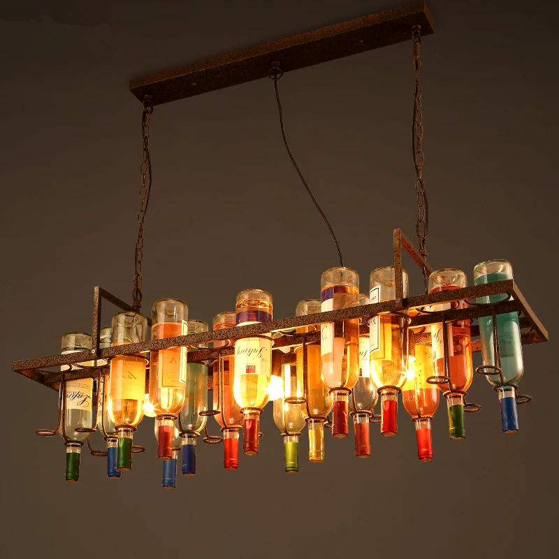 

loft retro chandelier creative restaurant living room personality bar coffee shop bar decoration bottle iron chandelier