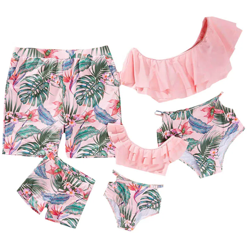 

Sand Family Matching Clothes Look Mommy And Me Swimwear Flounce Mother Daughter Bikini Swimsuits Dad Son Swim Shorts