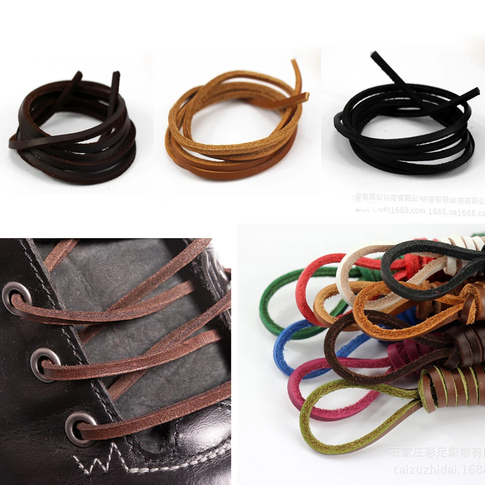 Leather Flat Shoe Laces 100cm 120cm 140cm 160cm for Men & Women in 3 Colors Black Brown Chocolate Shoelaces