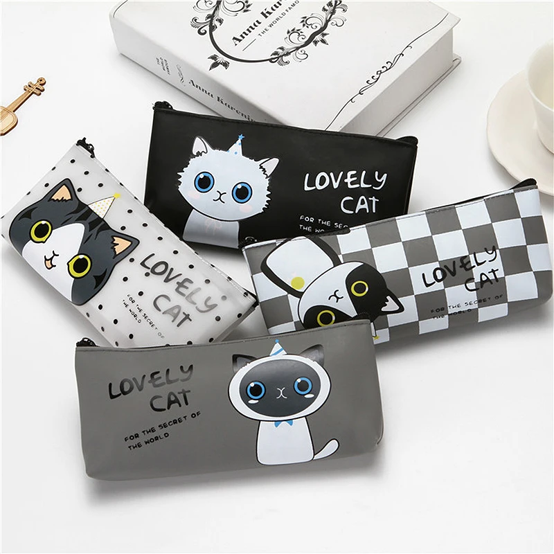 Kawaii силиконовый чехол карандаш с котом Китти сумка для девочек милый черный