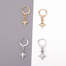 1Pair Cute Trendy Gold Silver Star Hoop Earrings Women Jewelry European Simple Chic Meteor Pendant Small Circle Earrings E244