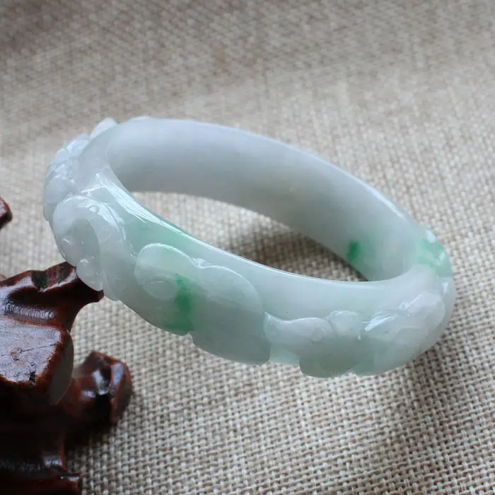 

1156 Chinese Hand-carved Emerald Green stoneite stone Gems Bracelet Bangle 57mm