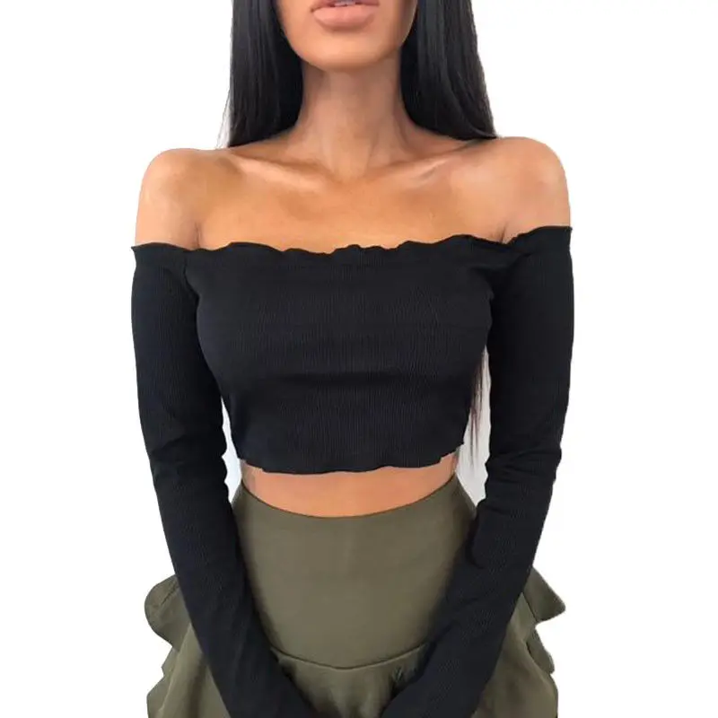 Fashion Pure Color Single Shoulder Long-Sleeved Shirt Top