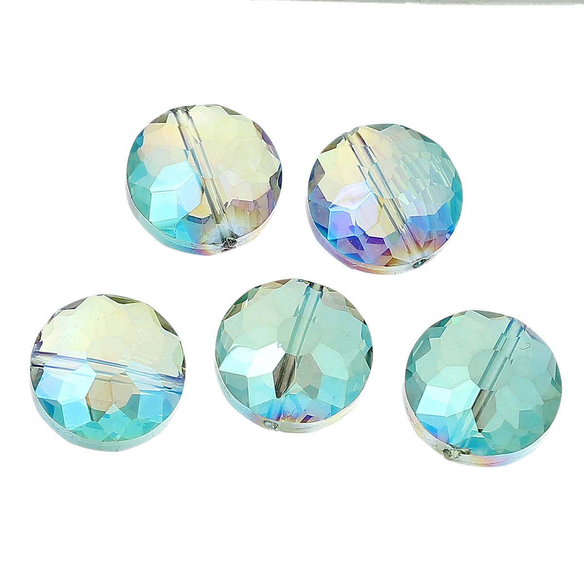

DoreenBeads Glass Loose Beads Flat Round Green AB Color Transparent Faceted About 14mm( 4/8") Dia,Hole: Approx 1.4mm,2 PCs