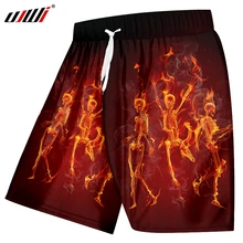 UJWI Новые забавные блестящие пляжные шорты с 3D принтом Мужские интересные шорты черный красный креативный танец пламя черепа Мужская одежда