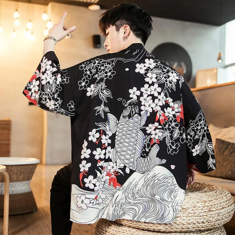 Men's Casual Yukata Japanese Style Loose Kimono Cardigan Summer