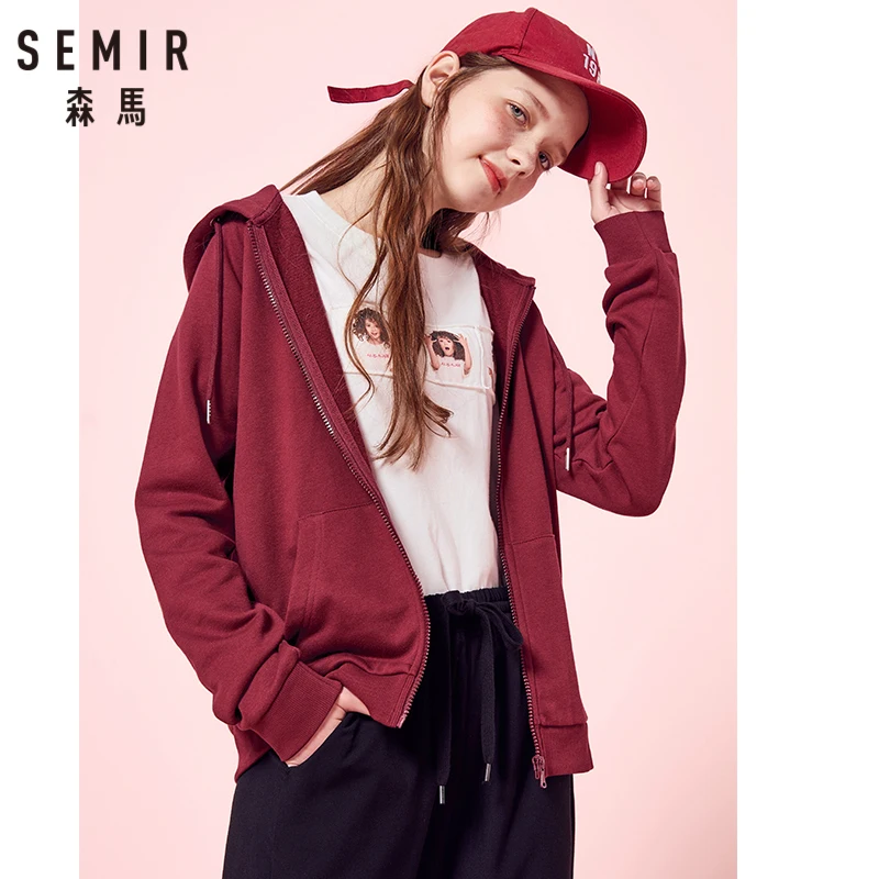 

SEMIR Women Slim Fit Zip Hoodie with Slant Pocket Hooded Jacket with Full Zip Women's Sports Jacket with Elastic Drawstring Hood