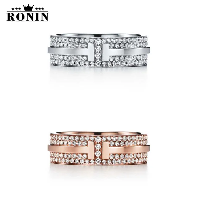 

RONIN 100% 925 Sterling Silver Original 1:1 High Quality Fashion Charm TIFF T Two Ring Women Jewelry Free Mail