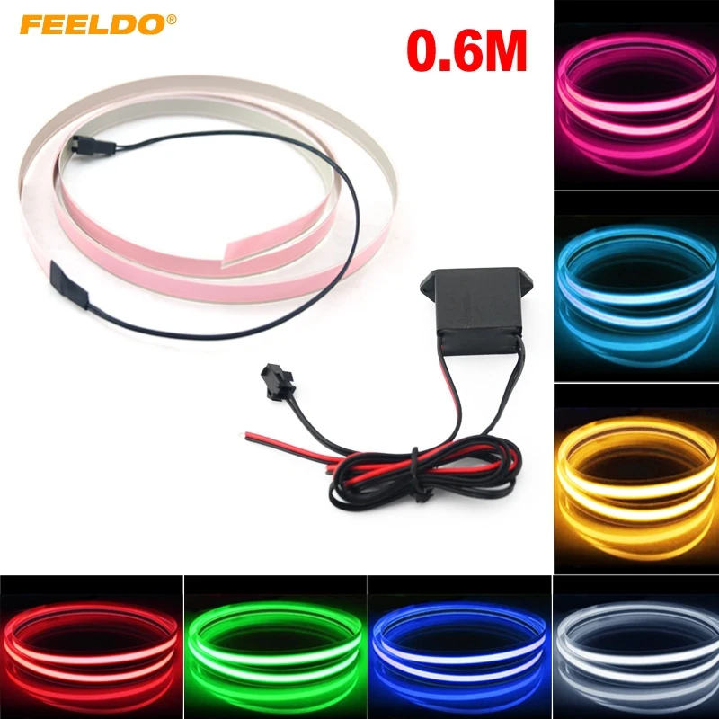 

FEELDO 1PC Car 60CM*14MM Electroluminescent Tape EL Wire Cold Light Strip Car Ambient Light DC12V 10 Colors #FD-4466