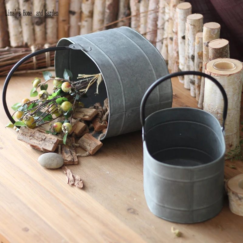 

stack 2 pieces vintage retro galvanized metal buckets for multiple use