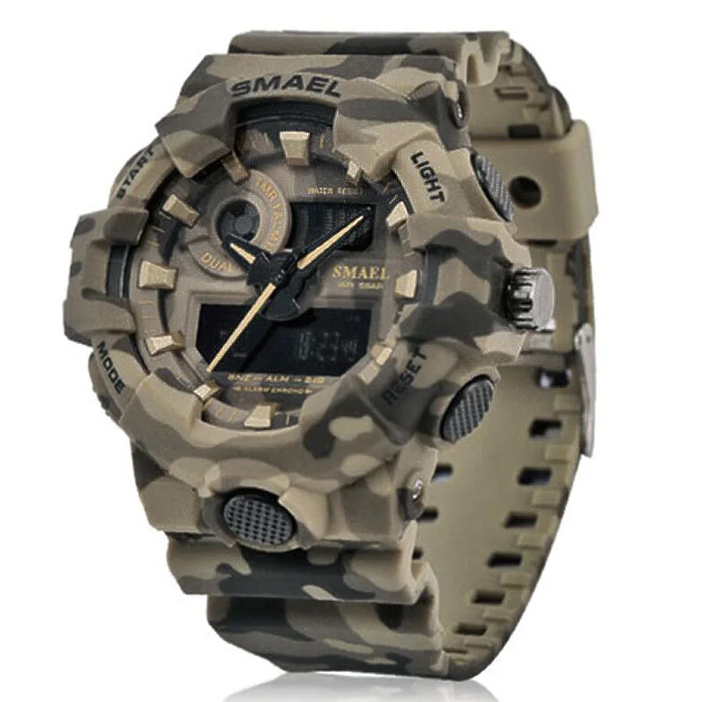Comprar reloj hombre 2018 smael relojes deportivos militar Nuevo camuflaje militar reloj SMAEL reloj hombres deportes LED reloj de cuarzo hombres deporte reloj 8001 Mens ejército reloj impermeable reloj de los hombres
