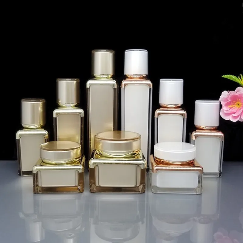 

5pcs Acrylic Bottle Essence Emulsion Pump Bottle Cream Jar Empty Bottle High-grade Cosmetics Container 15ML 30ML 50ML 30G 50G