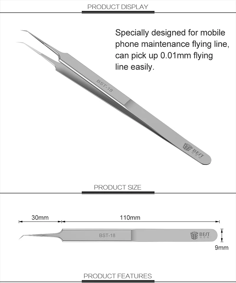 UANME BST-18-19, ультра точные пинцеты, нержавеющая сталь, изогнутые, прямые, FlywireTweezers, плоскогубцы с тонким наконечником, очень острые иглы