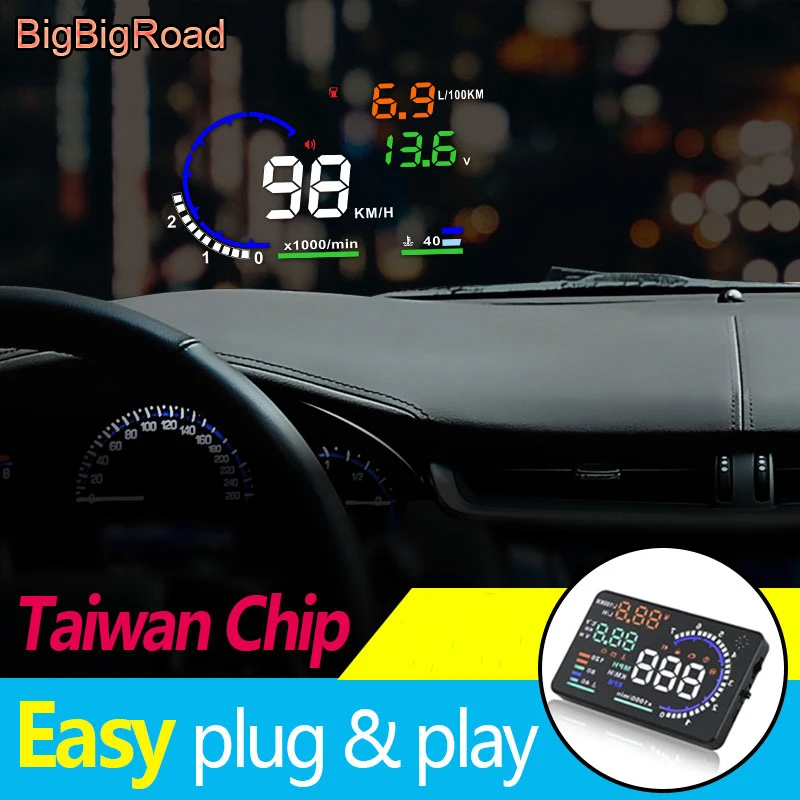BigBigRoad Car HUD OBD2 Computer Windscreen font b Projector b font Head Up Display For Peugeot