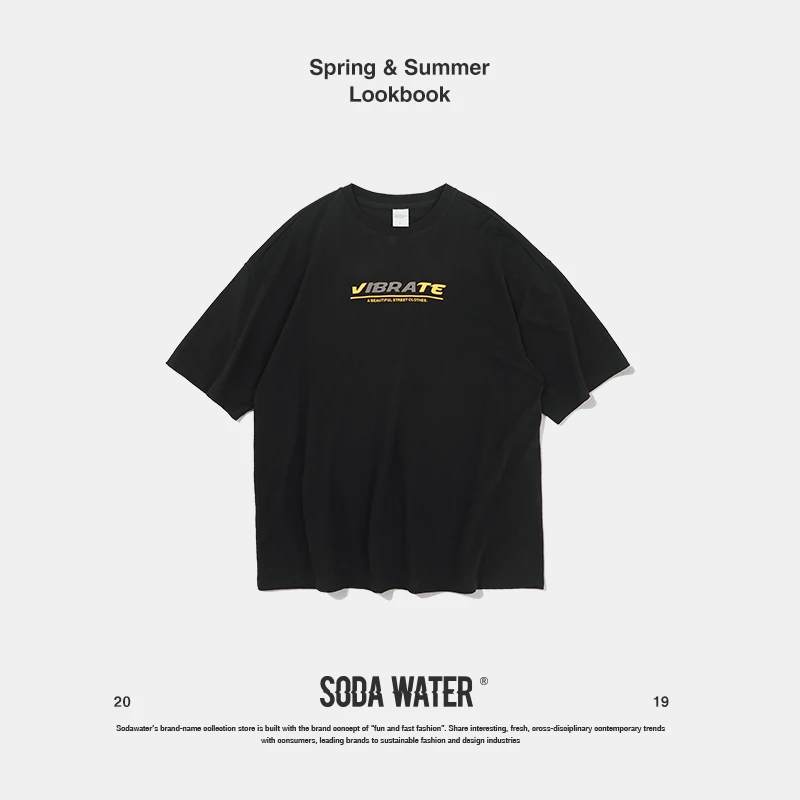 Мужская футболка с коротким рукавом SODA WATER хлопковая уличная одежда в стиле хип