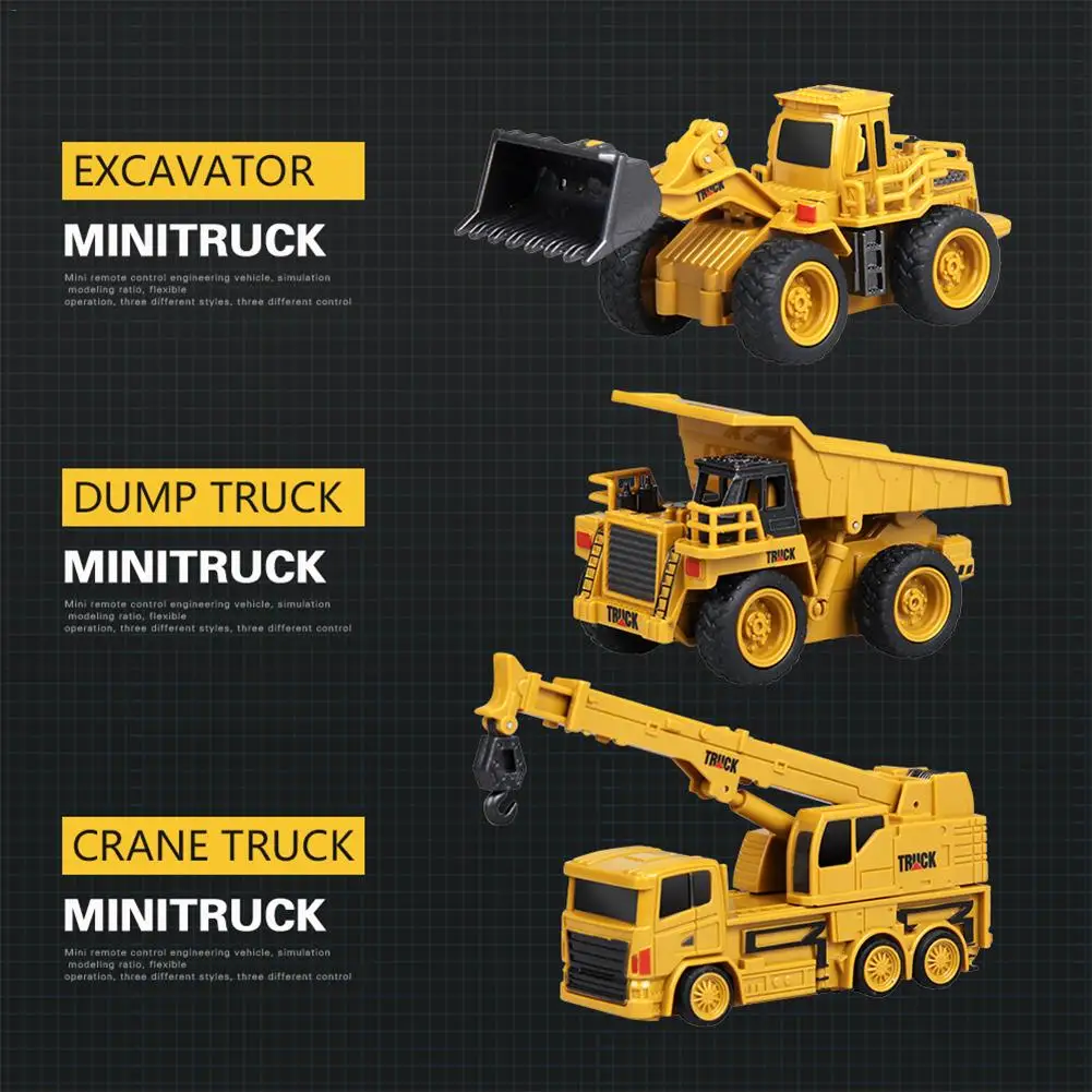 

1pcs Mini Engineering Car Kids Tractor Excavator Toy Remote Control Tractor Model 4-Channel Bulldozer Crane Truck Children Toys