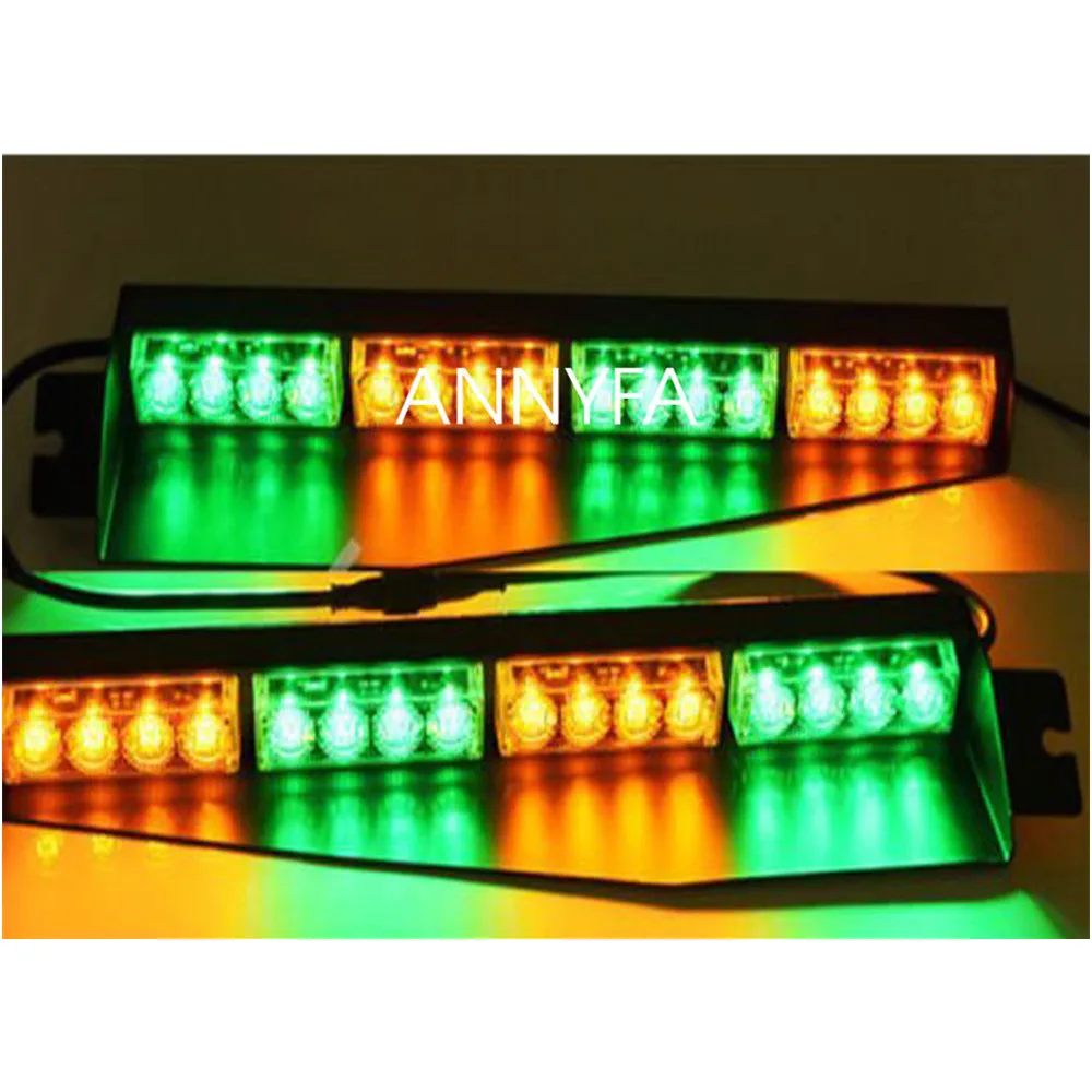 

CYAN SOIL BAY 32 LED Car Emergency Warning Strobe Visor Mount Deck Dash Light Bar Green&Amber