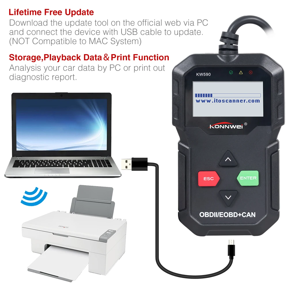 KONNWEI KW590 коннектор для прибора бортовой диагностики автомобильный кодовый считыватель Автомобильный сканер OBD2 Поддержка многобрендовых автомобилей и языков