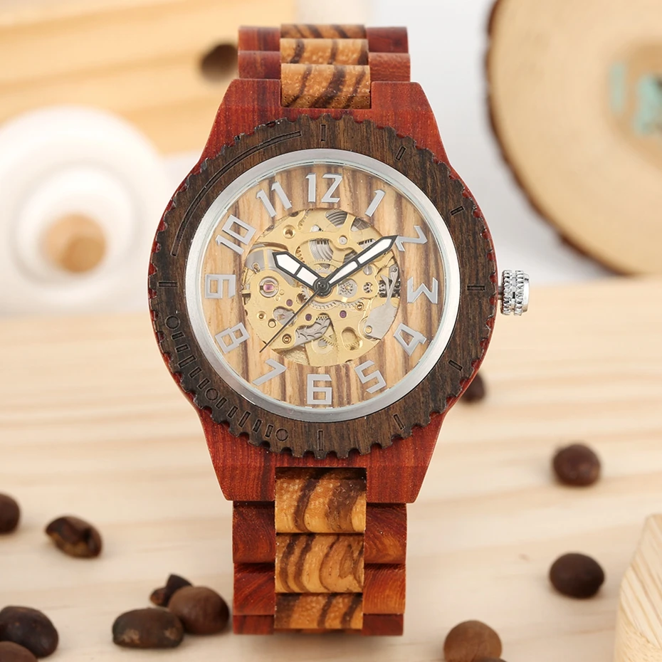 Montres pleine de reloj arabes montre luxe Stop118 Dernier bois automatiques rabais mécanique hommes Royal chiffres en horloge YISUYA bande 6 Montres pleine de reloj 6