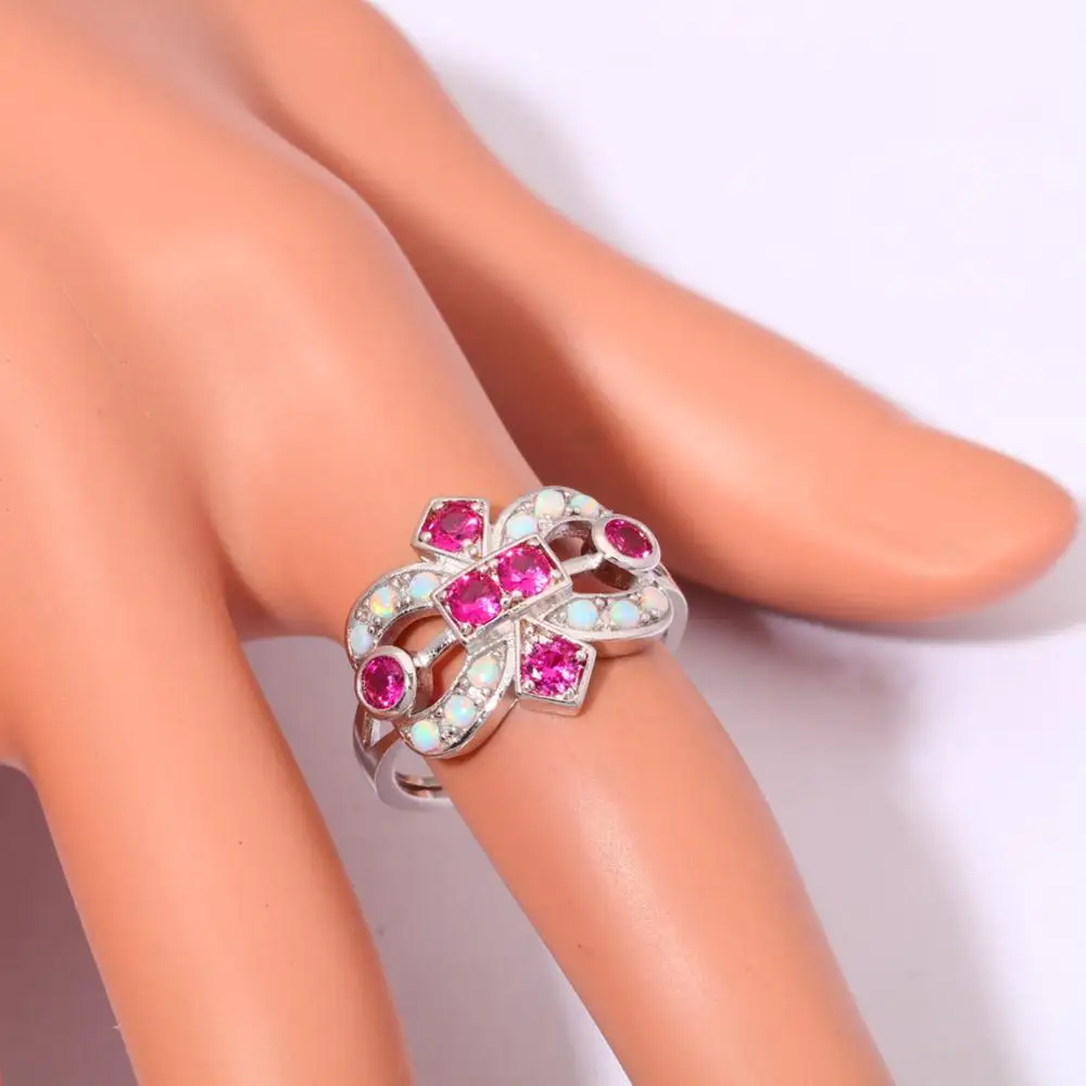 CiNily Created White Fire Opal Kunzite Silver Plated Ring Wholesale Retail Hot Sell for Women Jewelry Ring Size 7 8 9 OJ6161