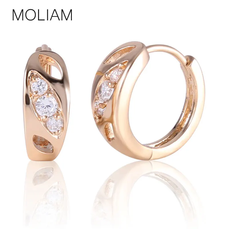 

MOLIAM Romantic Earing Jewelry Fashion Gold-Color Cubic Zirconia Crystal Hoop Huggie Earrings For Women MLE312