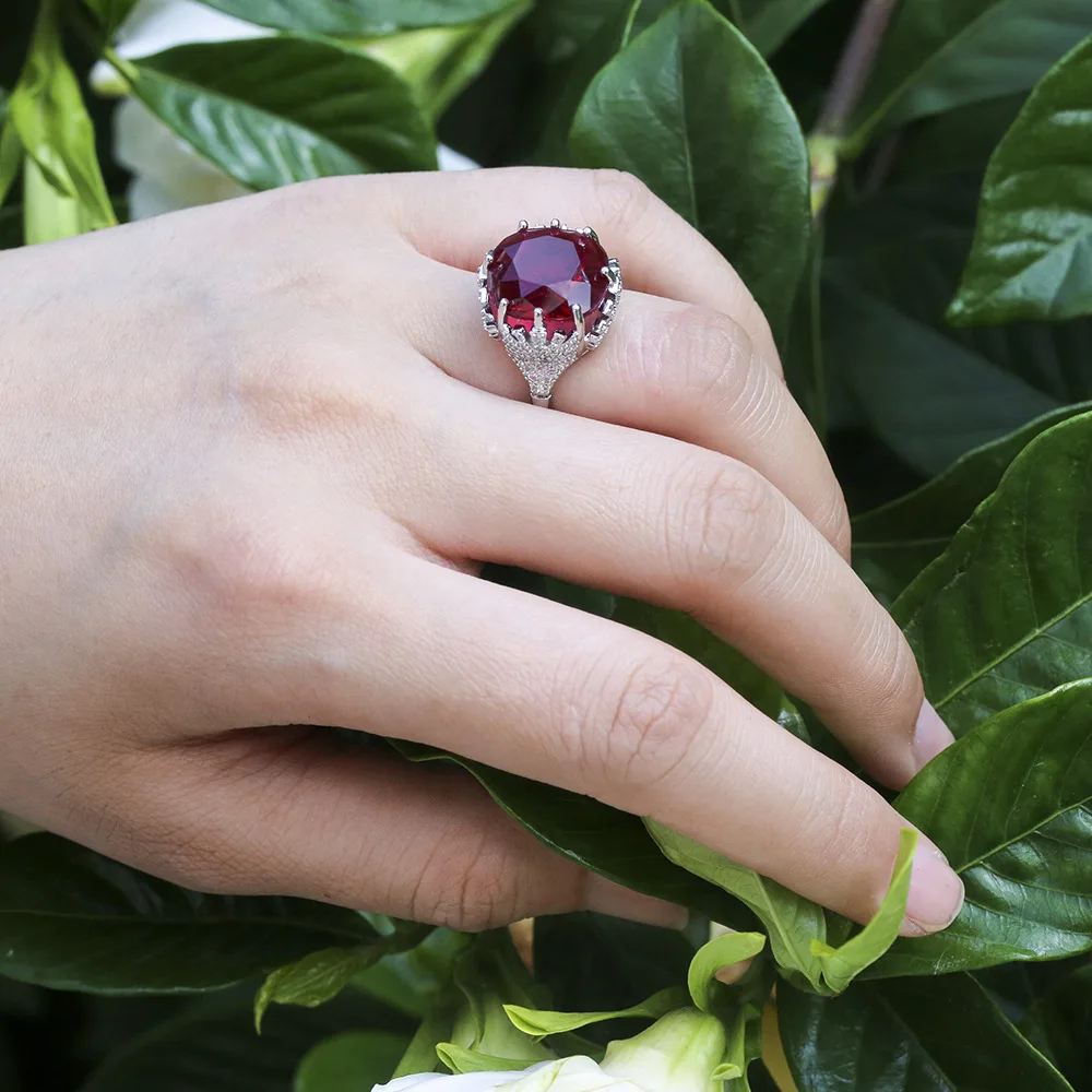 Очаровательное женское хрустальное кольцо с красным цирконом, модное 925 Серебряное обручальное кольцо для женщин, винтажные большие обручальные кольца, ювелирные изделия