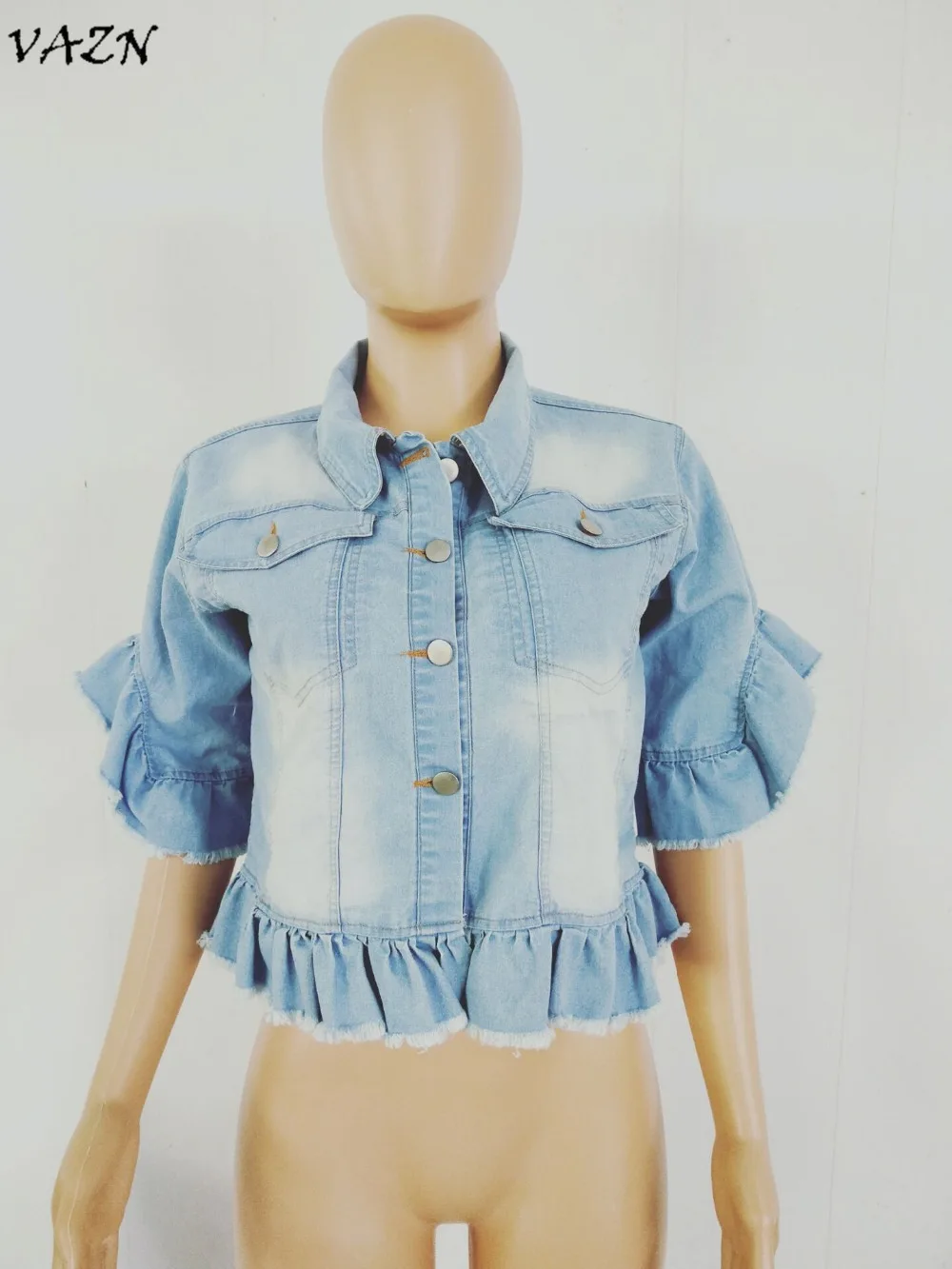 VAZN новая стильная брендовая Модная Повседневная стильная женская джинсовая куртка с отложным воротником и рукавом-бабочкой, облегающая верхняя одежда SY0506