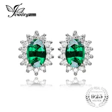 Jewelrypalace 2.5ct ovalado nano ruso esmeralda pendiente del perno prisionero 925 pendiente de plata esterlina para las mujeres joyería de la boda de la princesa diana