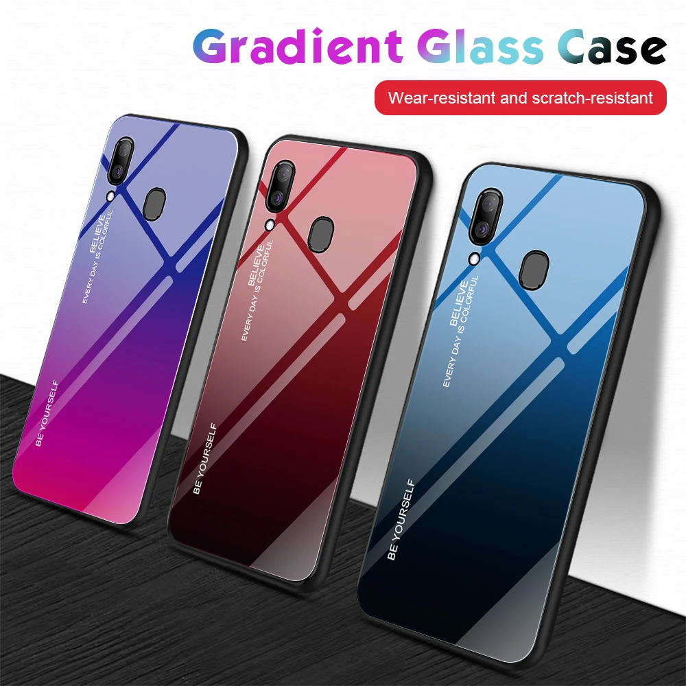 

Gradient Color Tempered Glass Case For Samaung Galaxy A30 A50 M20 M10 S10 Plus S10e S10+ Aurora Cover Soft Edge Hard Back Coque