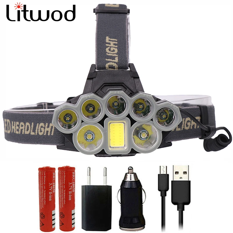 

Z20 Litwod 4108 Led Headlamp Micro USB Charger Headlight 2*T6+5*XPE+COB Torch Portable Light Head Lamp Lantern for camping